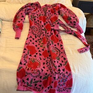Farm Rio Pink and Red Patterned Knit Dress